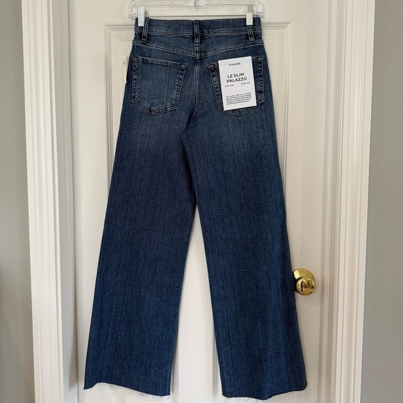 Frame Le Slim Palazzo High Rise Wide Leg Raw Hem Jeans in Crossings Size 25 - Picture 4 of 13